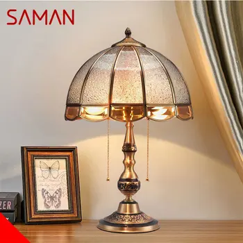 Современная латунная настольная лампа SAMAN LED в стиле Ретро, креативный роскошный Стеклянный Медный настольный светильник для дома, гостиной, кабинета, спальни