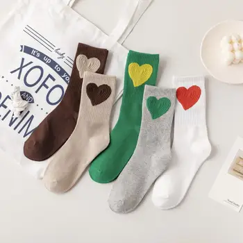 Женские носки с принтом Love Heart в корейском стиле Kawaii, милые Женские носки Sokken Happy Sock, Сладкий Подарок для девочек, Кальцетины, уличная одежда