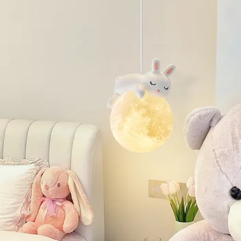 Современный подвесной светильник Bunny Bear Moon Ball Подвесной светильник Детская спальня Коридор Входные Светильники Украшения Люстра Освещение
