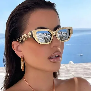 Уникальные солнцезащитные очки Cat Eye на цепочке для женщин, новые солнцезащитные очки роскошного бренда, женские солнцезащитные очки Ins элегантных оттенков