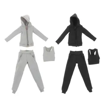 Комплект из 3 предметов, 1/12 женских брюк с капюшоном и жилета, кукольная одежда ручной работы для 6-дюймовых кукольных моделей-одевалок, аксессуары для тела
