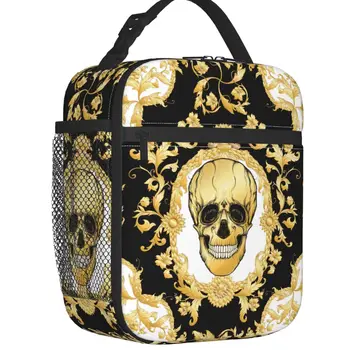 Роскошные Европейские сумки для ланча с черепом в стиле барокко и цветочным рисунком, Многоразовый термоохладитель, Коробка для Бенто Для школьников