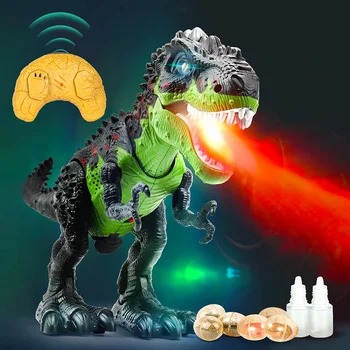 Игрушки-динозавры с дистанционным управлением для детей 3-5 5-7 8-12, Радиоуправляемый шагающий робот T-Rex, имитирующий пламя, яйца, откладывающие свет и рев