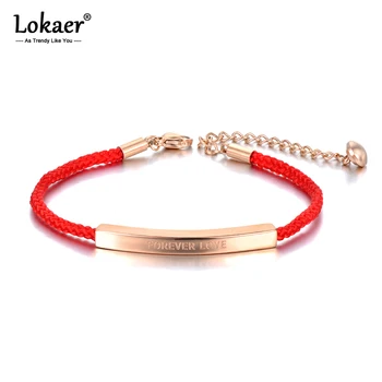 Lokaer, модные браслеты с подвесками из титана и нержавеющей стали Forever Love, браслет для женщин, браслет из красной веревки, ювелирные изделия B20015
