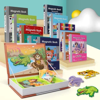 Детская Интеллектуальная Магнитная книга Монтессори 3D Мультяшные пазлы Игра для тренировки мозга Развивающие Игрушки Подарок детям на День рождения