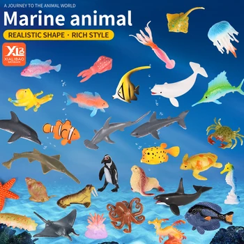 Мини Океанский Морской набор Модель Морская Жизнь Животное Дельфин Краб Акула Черепаха Фигурки Аквариум Миниатюрная Познавательная Развивающая игрушка
