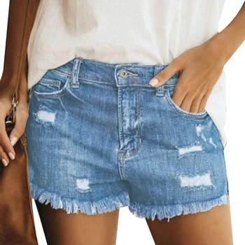 Женские рваные джинсовые шорты, винтажные потертые джинсовые шорты с необработанным подолом, джинсовые шорты с высокой талией и карманами, летняя уличная одежда