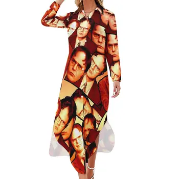 Повседневное платье с принтом Дуайта Шрута, офисные эстетичные платья, сексуальное пляжное шифоновое платье с V-образным вырезом, одежда с длинными рукавами, Большой размер 5XL