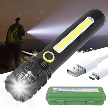 Мощные светодиодные фонари Водонепроницаемые USB-перезаряжаемые тактические фонари Zoom Рыболовный охотничий фонарь для улицы