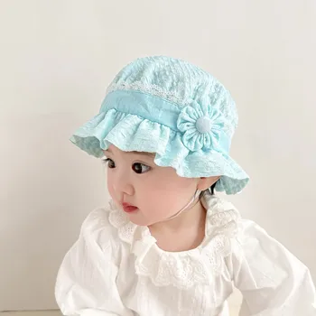 Летняя милая шапочка для новорожденных, детская широкополая кружевная шляпка со шнуровкой, товары для матери и ребенка, классные головные уборы принцессы для маленьких девочек